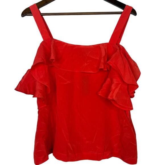 NWT J. Crew Silk Ruffled Flounce Cold Shoulder Top Blouse 12 Fresh Poppy Red - Picture 12 of 15